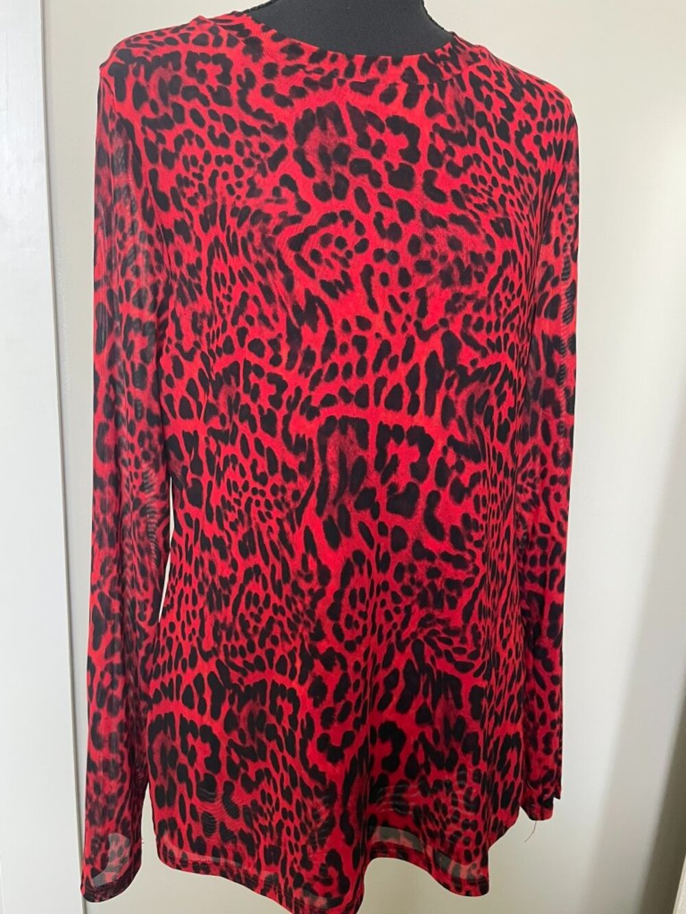 INC- Red & Black Leopard Print Semi‑Sheer Fitted Top –  BOLD Statement Piece